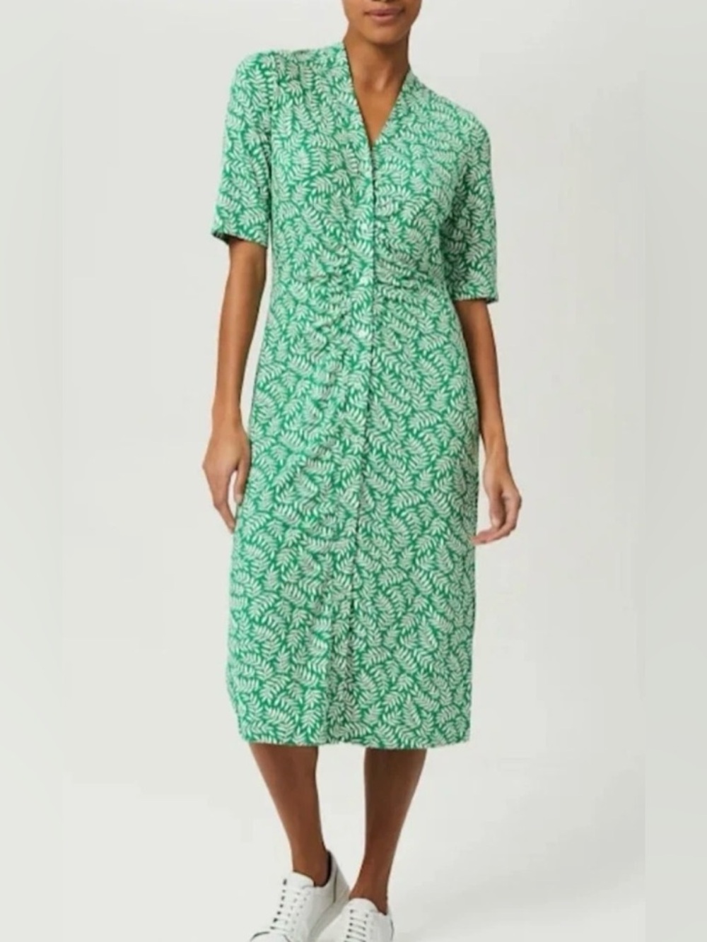 Hobbs of London Hatty Button-Front Midi Leaf Print Jersey Dress Size US 12